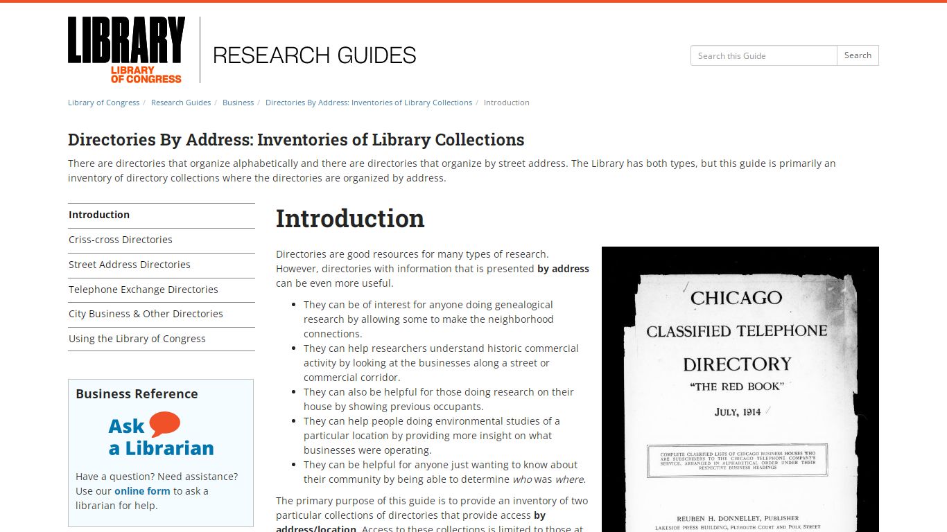 Directories By Address: Inventories of Library Collections